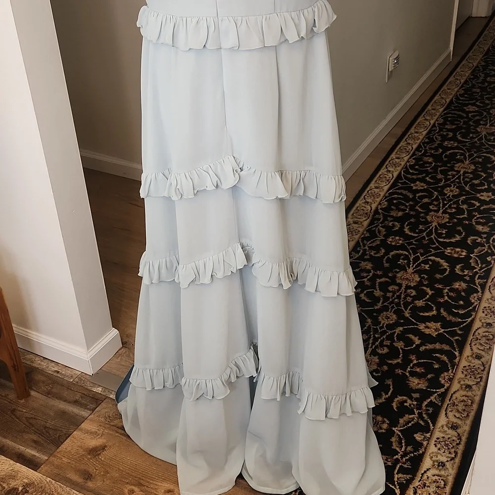 Revelry Amelia Formal Chiffon Bridesmaid Dress Tiered Ruffles Sage Size 14 - Picture 9 of 16